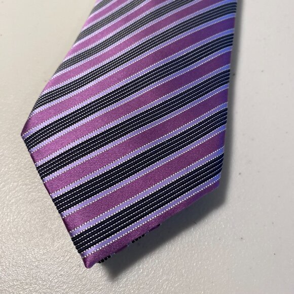 ERMENEGILDO ZEGNA Purple Black Silver Striped 100% Silk Tie Made In Italy - Picture 8 of 8